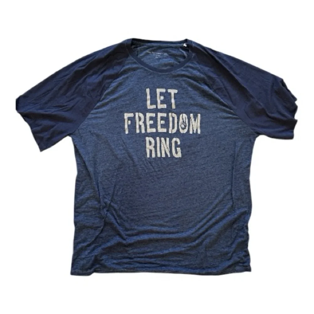 John Varvatos Navy Blue Raglan 'Let Freedom Ring' Graphic Tee - Picture 1 of 3